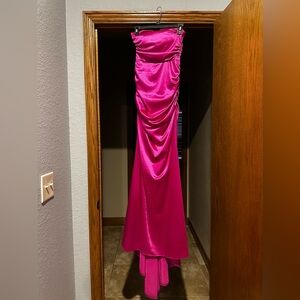 B. Darlin Hot Pink Satin Ruched Formal Dress